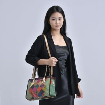 Chaos By Elsie - Echtleder Crossbody Tasche, Gl&auml;nzendes Krokodil-Muster