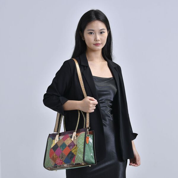 Chaos By Elsie - Echtleder Crossbody Tasche, Gl&auml;nzendes Krokodil-Muster image number 2
