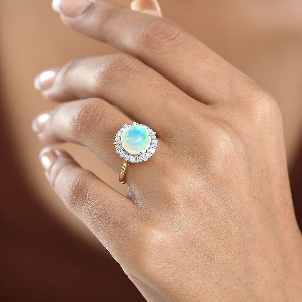 LUXURIANT - AAA Nat&uuml;rlicher, &auml;thiopischer Welo Opal, Lab Grown Diamant Ring, AGI zertifiziert und gepr&uuml;ft, 417 Gelbgold (Gr&ouml;&szlig;e 16.50) ca. 2.69 ct image number 2