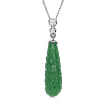 Gr&uuml;ner Jade und wei&szlig;er Zirkon-Anh&auml;nger mit Kette, 925 Silber, 925 Silber rhodiniert ca. 7.74 ct