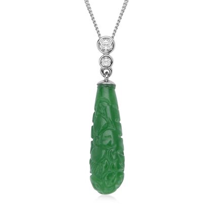 Grüner Jade und Zirkon-Anhänger mit Kette - 7,74 ct.