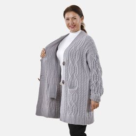 Lange Strickjacke mit Schlaufe, Grau
