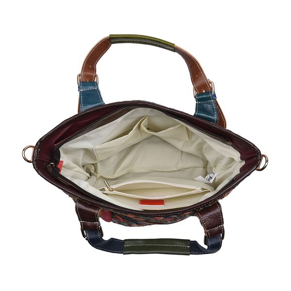 CHAOS BY ELSIE - Umh&auml;ngetasche aus echtem Leder mit Webmuster, 25x10x21 cm, Mehrfarbig, hell image number 6