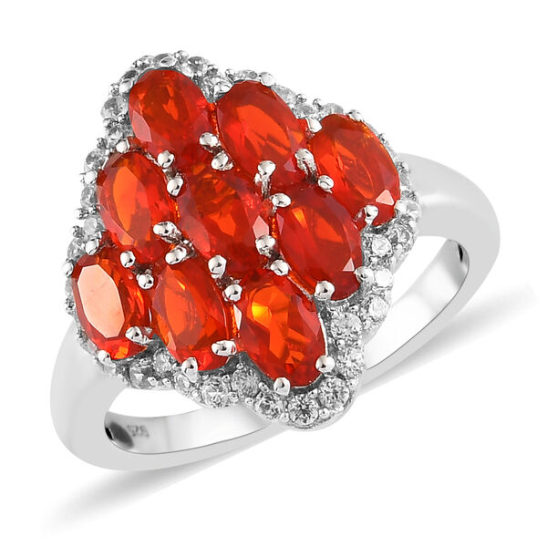 Mexikanischer Kirschfeuer-Opal und wei&szlig;er Zirkon-Ring, 925 Silber platiniert  ca. 1,80 ct image number 4