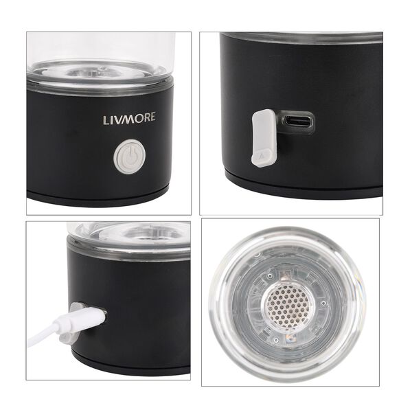 LIVMORE doppelwandige Wasserstoff Wasserflasche 300ml, SPE PEM, Borosilikatglas, USB Akku, Schwarz image number 6