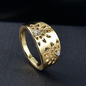 D'Joy Weißer Diamant Ring 925 Silber 750 Gelb Vergoldet (Größe 18.00) ca. 0,02 ct