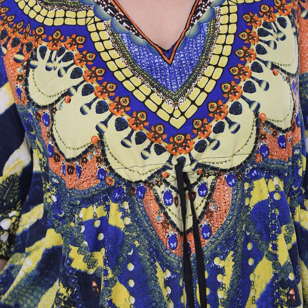 V-Ausschnitt bedruckter Kaftan, Einheitsgröße Blaugrün image number 5