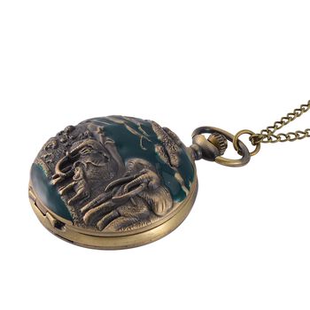 STRADA Antike Bronze Elefantenmuster Taschenuhr, Japanisches Werk, 79 cm antike bronzene Eisenkette