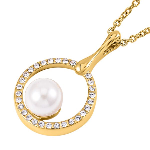 Weiße Muschelkernperlen und Kristall-Halskette und Ohrringe image number 4