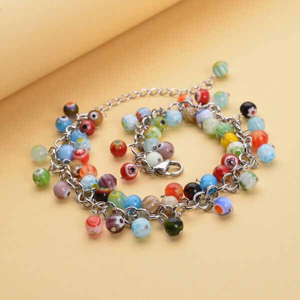 Mehrfarbiges Armband/ Fußkettchen im Murano-Stil, 19+10cm image number 6