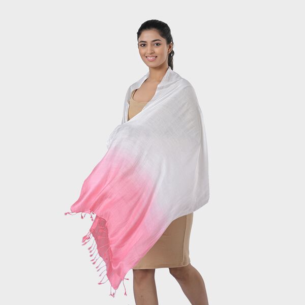 Maxikleid aus Viskose-Crepe mit Lurex Ombre-Schal mit Quasten aus Poly-Seide-Modal und Crossbody Tasche Rosa image number 10