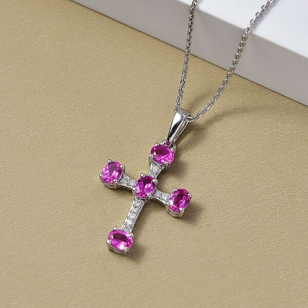 AAA Lab Grown Rosa Saphir, Moissanit Schmuckset ca. 50 cm 925 Silber platiniert ca. 1.15 ct image number 1
