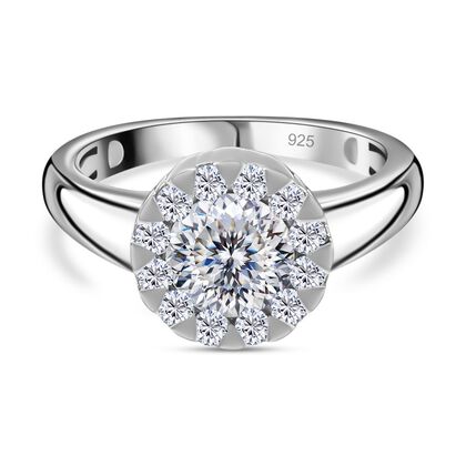 120 Facetten Moissanit Ring 925 Silber platiniert (Gr&ouml;&szlig;e 19.00) ca. 1,68 ct