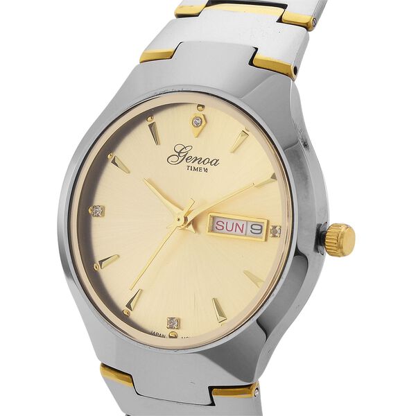 GENOA TIME V2 Uhr mit Japanischem VJ33 Quarzwerk, 36 mm, Zifferblatt mit Kristallen und Datumsanzeige, Armband aus Wolframstahl, 3 ATM wasserdicht, bicolor image number 3