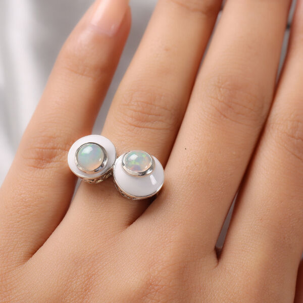 Nat&uuml;rlicher &Auml;thiopischer Opal Ring 925 Silber platiniert  ca. 1,02 ct image number 3