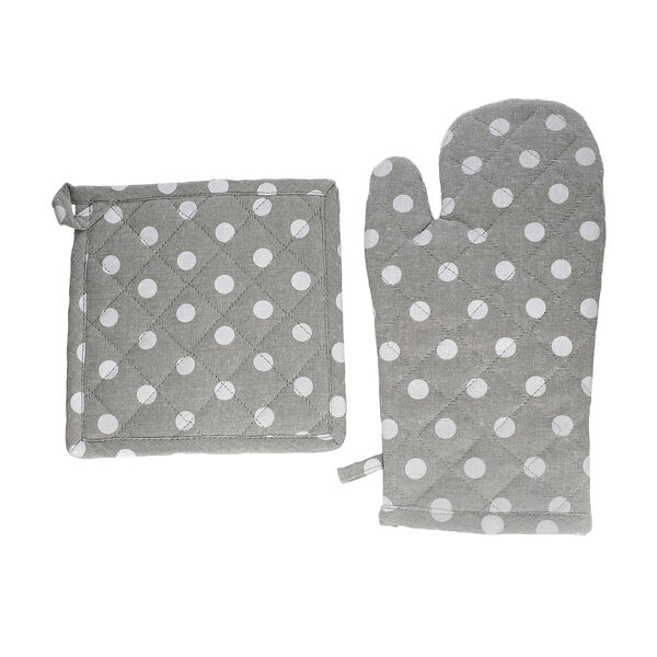 6er-Set, Topflappen (20x20cm) und Handschuhe (31x18cm), Tupfen Muster, Blau, Grau und Schwarz image number 4