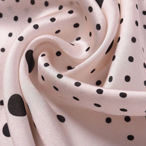 LA MAREY - 100% natürlicher Maulbeerseiden Foulard, Tupfen Muster, Beige und Schwarz image number 3