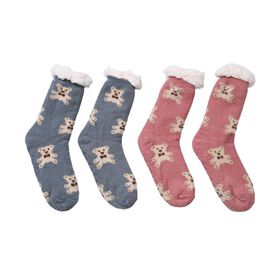2er Set kuschelige Sherpa Socken, Teddybären