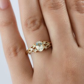 D joy AAA Premium Malagasy Regenbogen Mondstein, Moissanit Ring 925 Silber 750 Gelbgold Vermeil (Gr&ouml;&szlig;e 19.00) ca. 0.75 ct