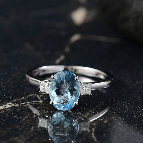 AAA Aquamarin, Weißer Diamant Ring 585 Gold (Größe 17.00) ca. 2,00 ct image number 1