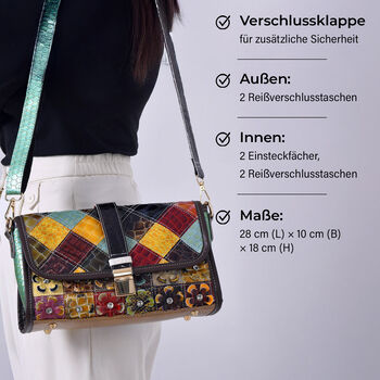 Chaos by Elsie Crossbody-Tasche aus echtem Leder, RFID-Schutz, Kroko-Pr&auml;gung und Mini-Taschenlampe, 28x10x18 cm