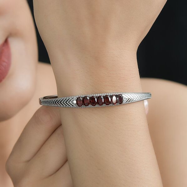 Mosambik Granat, Wei&szlig;er Zirkon Armreif ca. 18 cm Edelstahl ca. 4,05 ct. image number 3