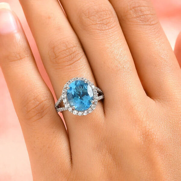 Schweizer Blautopas und Zirkon Ring 925 Silber platiniert  ca. 6,64 ct image number 3