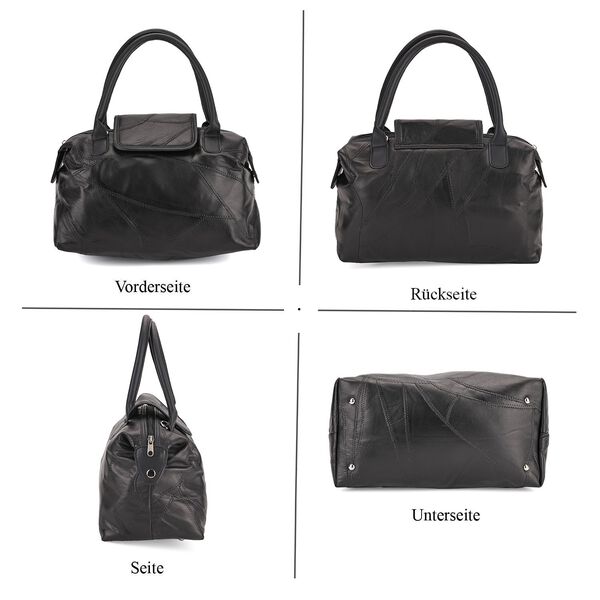 Handtasche aus weichem Schafsleder, Patchwork-Design, 29×15×21cm, Schwarz image number 4