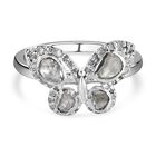 Weißer Polki Diamant Ring, 925 Silber platiniert (Größe 19.00) ca. 0.50 ct