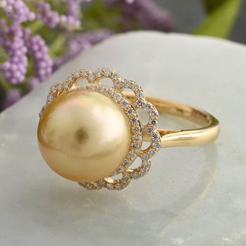 ILIANA  zertifiziert und geprüft AAA goldene Südseeperle und SI Diamant Ring in 750 Gold image number 1