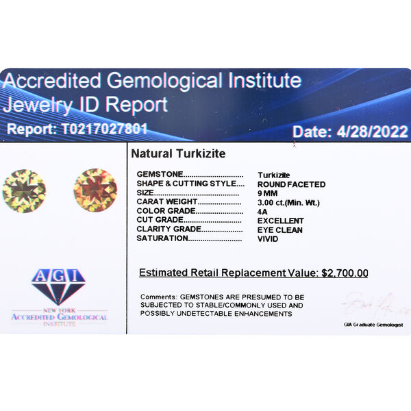 AAAA Turkizit-Edelstein im Rund- und Facettenschliff, 9mm, 3,00 ct. image number 6