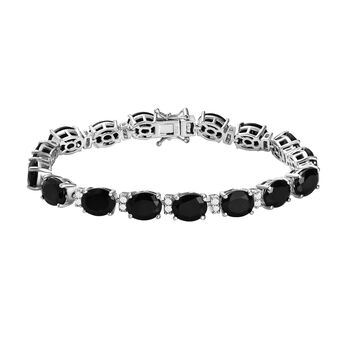 Schwarzes Turmalin und wei&szlig;es Zirkon Armband, ca. 19 cm, 925 Silber platiniert ca. 30.56 ct