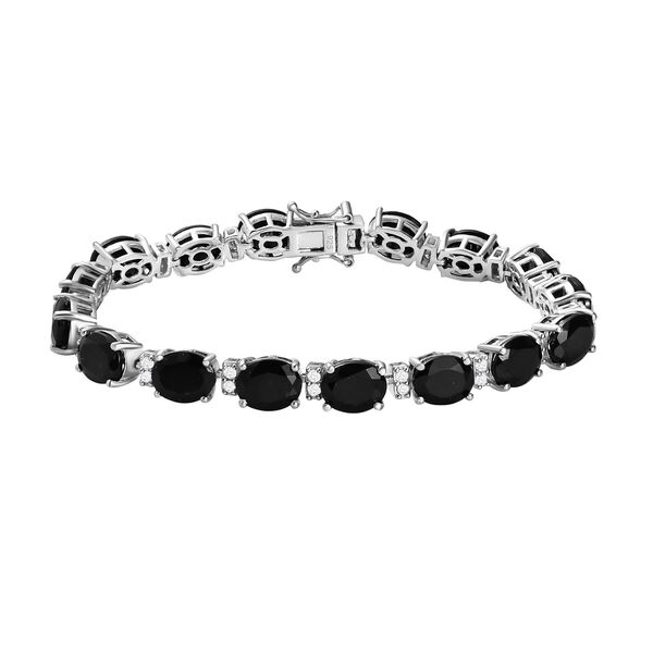 Schwarzes Turmalin und wei&szlig;es Zirkon Armband, ca. 19 cm, 925 Silber platiniert ca. 30.56 ct