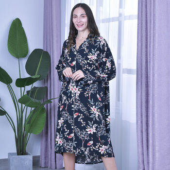 LA MAREY langes Nachthemd, Blumenmuster, Einheitsgr&ouml;&szlig;e Schwarz