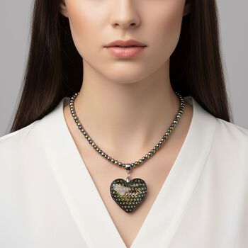 2er Set - Mysticher regenbogen Kristall Herz Anh&auml;nger und beads Halskette mit Varioclip-Verschluss, ca. 50 cm