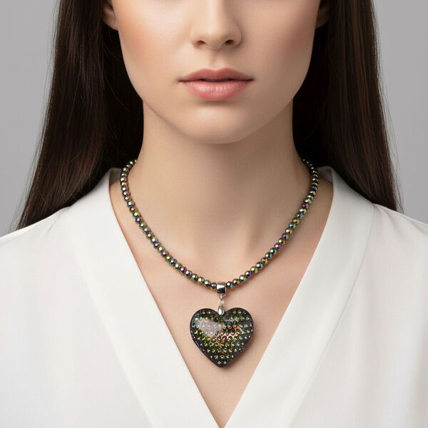 2er Set - Mysticher regenbogen Kristall Herz Anh&auml;nger und beads Halskette mit Varioclip-Verschluss, ca. 50 cm image number 2