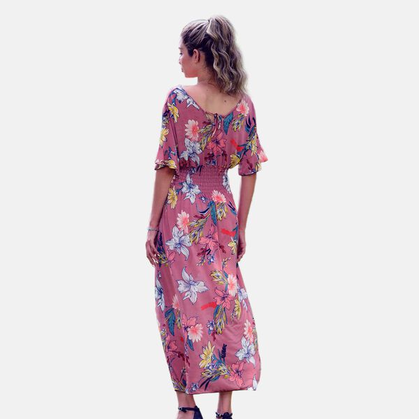 Gesmoktes Maxi-Kleid, Blumenmuster, Rosa image number 5