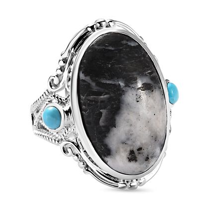 Wei&szlig;er B&uuml;ffel, Sleeping Beauty T&uuml;rkis Ringe 925 Silber (Gr&ouml;&szlig;e 16.00) ca. 12.84 ct