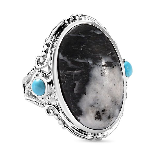 Wei&szlig;er B&uuml;ffel und Sleeping Beauty T&uuml;rkis-Ring - 12,84 ct.