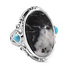 Weißer Büffel, Sleeping Beauty Türkis Ringe 925 Silber (Größe 16.00) ca. 12.84 ct