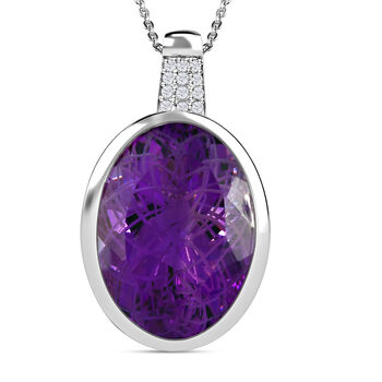 Rose de France Amethyst und wei&szlig;er Zirkon Anh&auml;nger mit Kette, 925 Silber platiniert ca. 17.08 ct