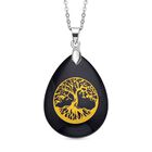 Schwarzer Glasachat, Lebensbaum Anh&auml;nger mit Kette