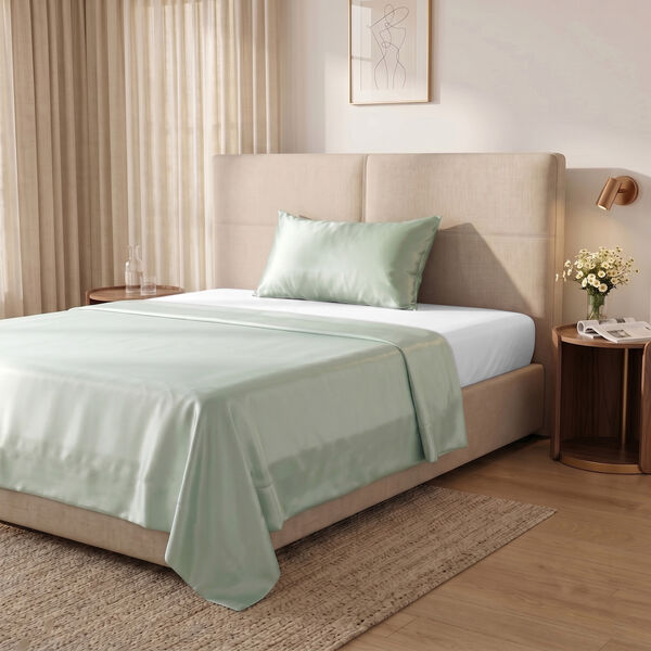 LA MAREY SIGNATURE Seiden Bettdeckenbezug Set, 2 teilig, 135x200cm, 100% Maulbeerseide, Salbeigr&uuml;n