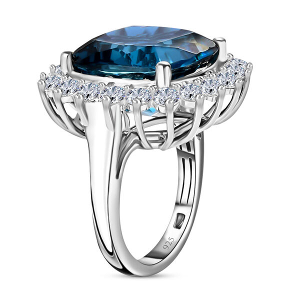 Premium London Blau Topas und Zirkon-Ring, 925 Silber platiniert  ca. 24,16 ct image number 5
