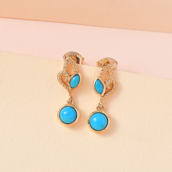 Amerikanische, natürliche Sleeping Beauty Türkis Ohrringe 925 Silber vergoldet ca. 1.18 ct image number 2