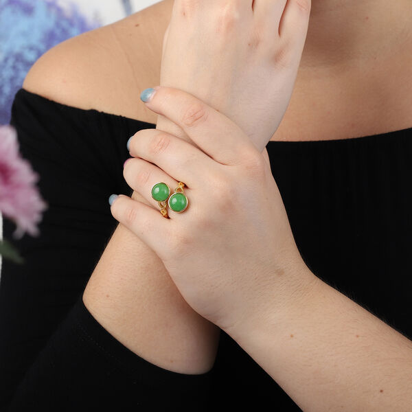 Gr&uuml;ne Jade Bypass Ring 925 Silber Gelbgold-&Uuml;berzug image number 3