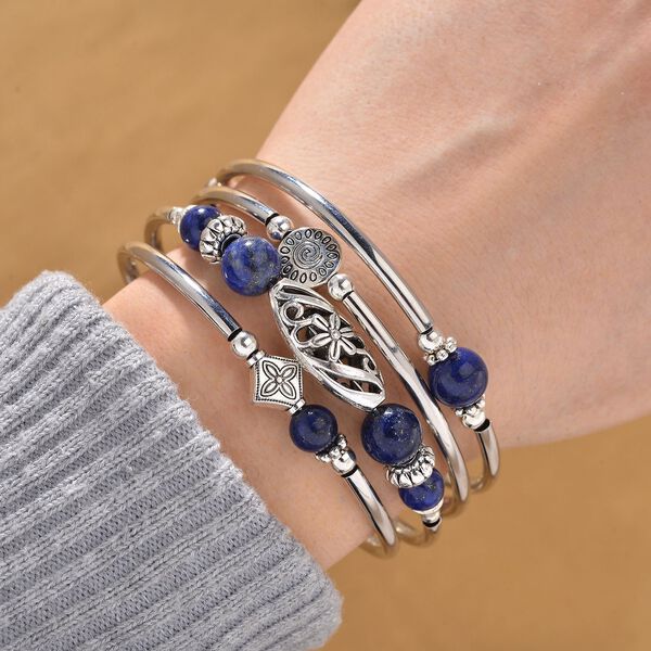 Flexibles und schwarz oxidiertes Lapislazuli Armband - 40 ct. image number 1