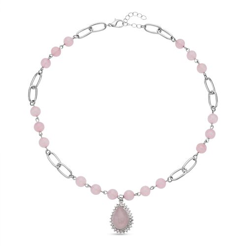 Rosenquarz Collier, ca. 45 cm, silberfarben ca. 83,00 ct image number 0