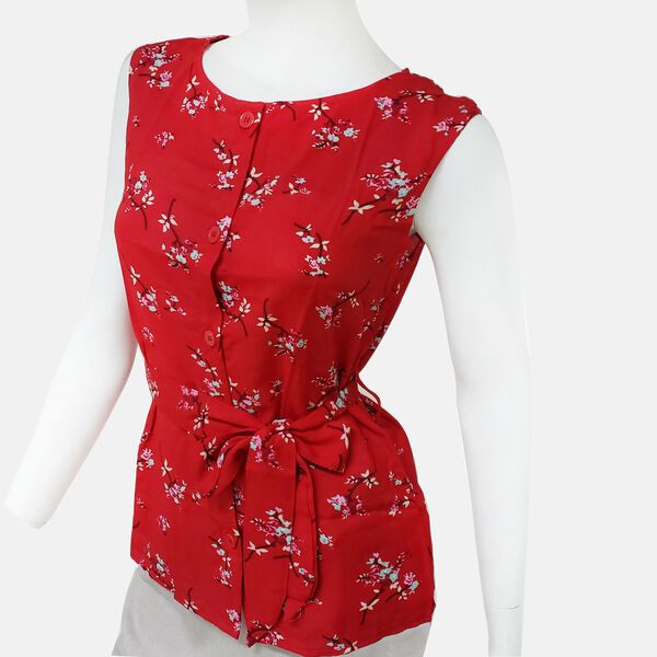 Frauen Sleeve Top mit Blumen, Rot, Gr&ouml;&szlig;e 38