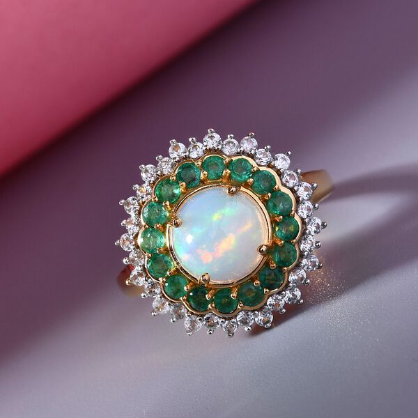 Natürlicher, äthiopischer Opal und Smaragd-Ring - 2,48 ct. image number 2